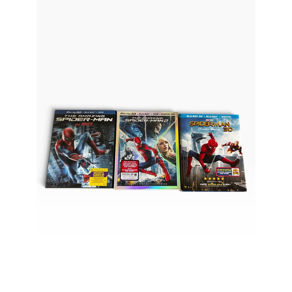 Spider-Man 3D Blu-ray Bundle Amazing Spider-Man 1, 2 and Homecoming Marvel Lot
